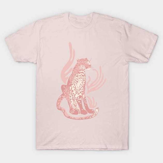 Pinky Leopard / Wild Cat in Blush Pink and Ivory T-Shirt by matise